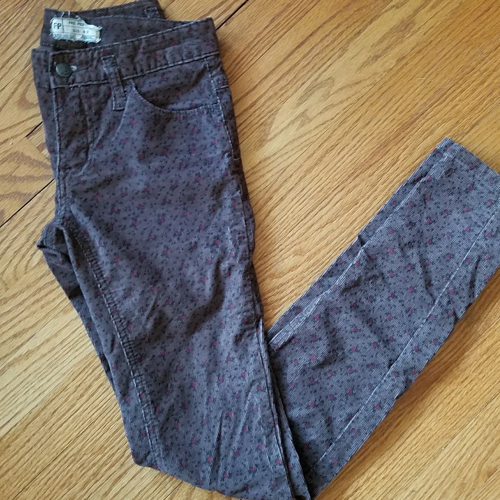 Free People Dark Gray Floral Skinny Pants